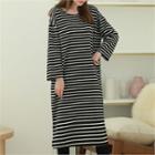 Stripe Midi T-shirt Dress Beige - One Size