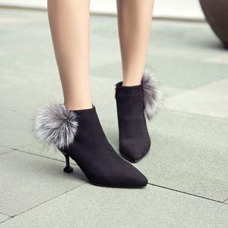Pompom Kitten Heel Ankle Boots