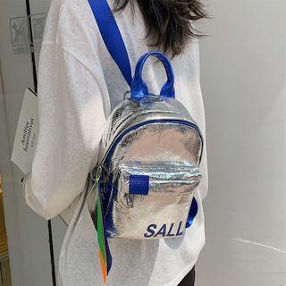 Faux Leather Contrast Trim Letter Backpack