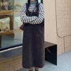 Long-sleeve Striped Top / Corduroy Jumper Dress