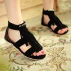 Tasseled Faux-suede Flat Sandals