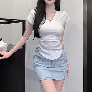 Short-sleeve T-shirt / Denim Skort