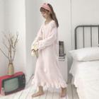 Long Sleeve Fleece Dress Light Pink - One Size