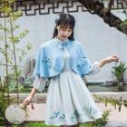 3/4 Sleeve Embroidery Pleated Dress/shaw