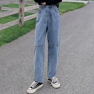 Washed Paneled Straight Leg Jeans