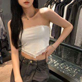 Lace Trim Tube Top White - One Size