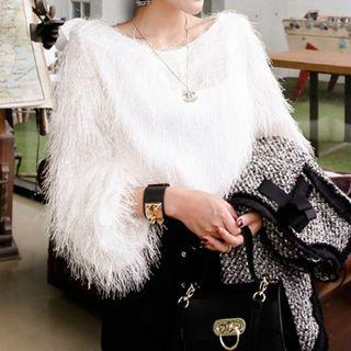 3/4-sleeve Furry Blouse
