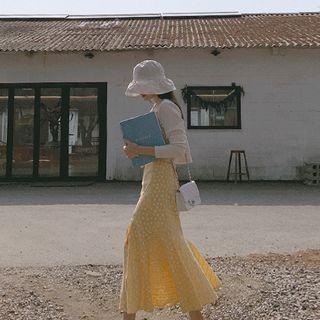 Band-waist Slit-hem Floral Long Skirt