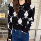 Argyle Knitted Cropped Sweater