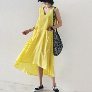 V-neck Sleeveless Long Pinafore Dress