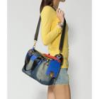 Color-block Denim Shoulder Bag Blue - One Size