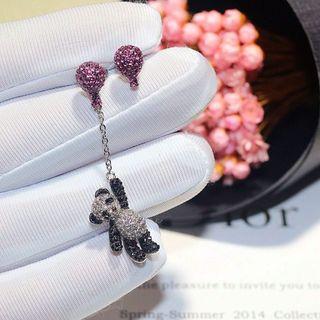 Rhinestone Panda Non-matching Earrings
