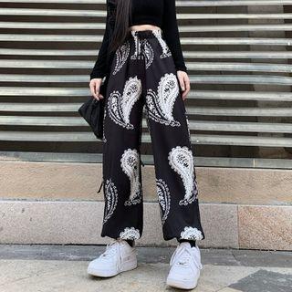 Paisley Print Wide-leg Pants Black - One Size