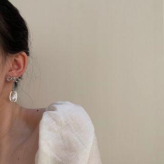 Faux Pearl Bow Alloy Dangle Earring 1 Pair - 925 Silver Earrings - Silver - One Size