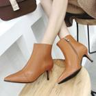 Genuine Leather Pointed Toe Kitten Heel Ankle Boots