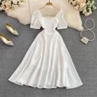 Short Sleeve Floral Embossed Maxi Dress