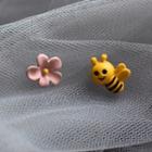 Non-matching Flower & Bee Ear Stud 1 Pair - S925 Silver Needle Earrings - One Size