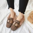 Plaid Buckled Furry Loafers