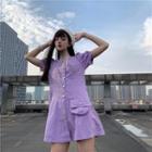 Puff-sleeve Denim Mini Dress With Cross Bag