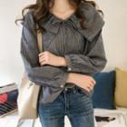 Long-sleeve Wide Collar Striped Blouse