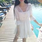 Crochet Lace Trim 3/4-sleeve Top