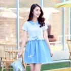 Dotted Airplane Embroidered Collared Short Sleeve Dress