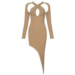 Long-sleeve Cutout Asymmetrical Bodycon Dress