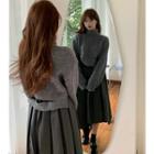 Turtleneck Irregular Cropped Sweater / Pleated Skirt