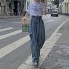 High-waist Striped Distressed Jeans