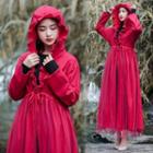 Hooded Ruffle Trim Trench Coat Red - One Size