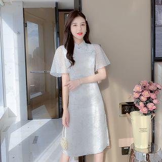 Short-sleeve Chiffon Midi Qipao Dress
