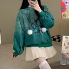 Butterfly Print Faux Fur Trim Hooded Sweatshirt
