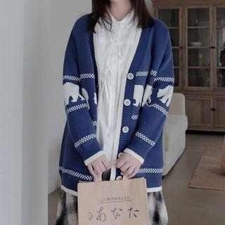 V-neck Polar Bear Jacquard Knit Cardigan