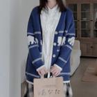 V-neck Polar Bear Jacquard Knit Cardigan