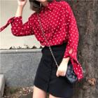 Tie-cuff Dotted Print Blouse
