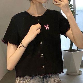 Butterfly Embroidered Short-sleeve Cardigan