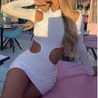 Long-sleeve Crew-neck Cut Out Mini Bodycon Dress