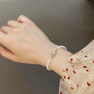 Bow Rhinestone Faux Pearl Bracelet 1 Piece - Bracelet - White - One Size