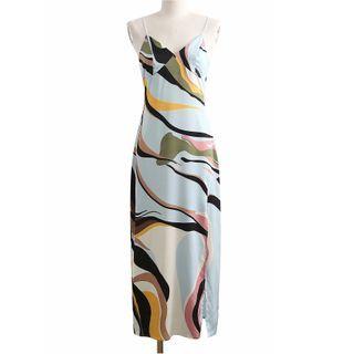 Spaghetti-strap Color Block Midi Sheath Dress