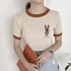 Short-sleeve Rabbit Embroidery Knit Top