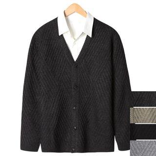 Couple Diamond-pattern Ribbed Cardigan
