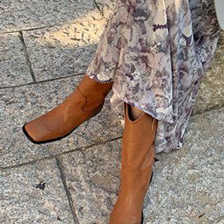 Square-toe Midi Cowboy Boots