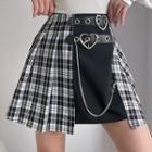 High-waist Plain Panel Mini Skirt With Chain