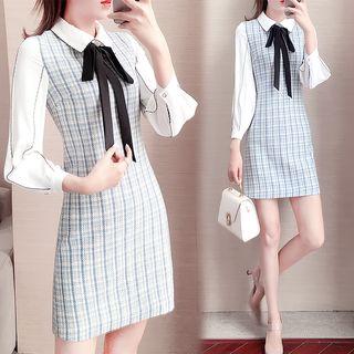 Tie-neck Stitched Woolen Sheath Dress