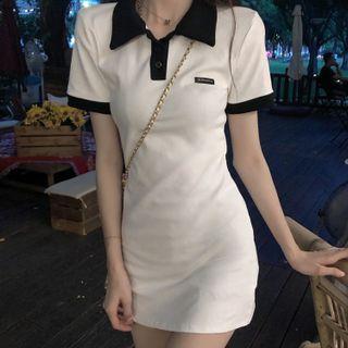 Short Sleeve Contrast Trim Polo Mini Dress