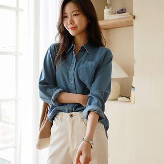 Patch-pocket Button-detail Denim Shirt Blue - One Size