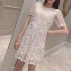 Short-sleeve Lace A-line Mini Dress White - One Size