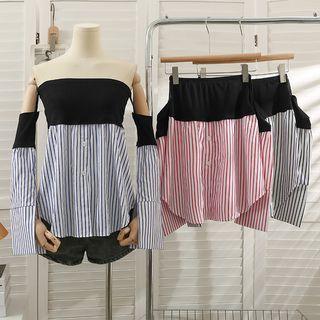 Patchwork Off-shoulder Striped Top