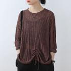 Drawstring-front Long-sleeve Pointelle Knit Top