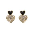 Rhinestone Heart Stud Earring 1 Pair - Black - One Size